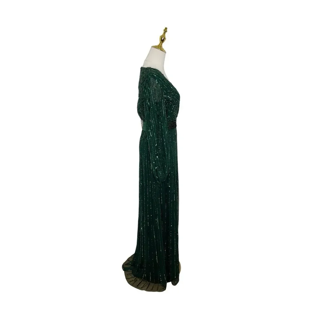 Mac Duggal 5718 Long Sleeve Sequin Gown Dark Green Size 4 $598 - Picture 5 of 7